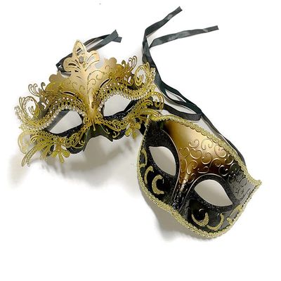 MasqStudio Couples Mens Masquerade Mask Laser cut eye mask Cosplay Mardi Gras Prom Dance Birthday Party Wear or Deco (Black Gold)