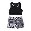 dPois Kids Girls 2 Pieces Dance Outfit Raceback Crop Tank Sport Bra and Sport Shorts Letter Printed Boyshorts Set Black 10-12 view 3