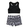 dPois Kids Girls 2 Pieces Dance Outfit Raceback Crop Tank Sport Bra and Sport Shorts Letter Printed Boyshorts Set Black 10-12 view 4