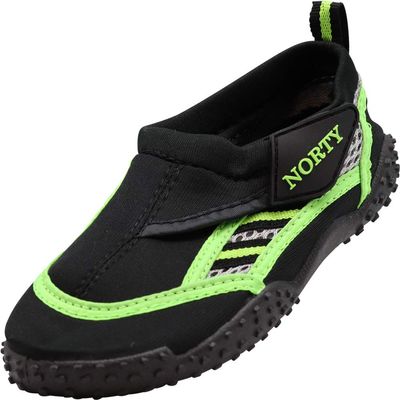 NORTY - Boys Skeletoe Aqua Water Shoes for Pool Beach, Surf, Snorkeling, Exercise Slip on Sock, Black, Lime 40993-12MUSLittleKid