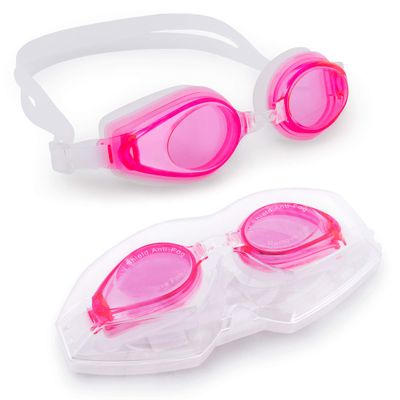 Adult Swimming Goggles with Case | Light Color Tint, UV Protection, Anti-Fog | Silicone, Watertight, Lightweight & Low Drag | Great for Team Sport Training, Competition, Recreational (Pink)