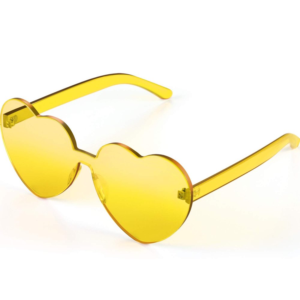 Maxdot Heart Shape Sunglasses Rimless Transparent Heart Glasses Party Favors (Transparent Yellow)