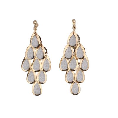 GRACE JUN Handmade Multi-layer Shiny Sequin Clip on Earrings No Pierced and Dangle Drop Earrings for Women  (Gold White)