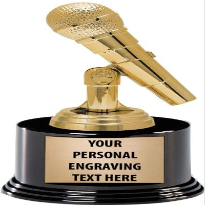 Crown Awards Microphone Trophies with Custom Engraving, 6.75" Personalized Gold Microphone Trophy On Deluxe Round Base 10 Pack