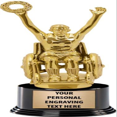 Crown Awards Wheelchair Sports Trophies with Custom Engraving, 7.25" Personalized Wheelchair Sports Trophy On Deluxe Round Base 5 Pack Prime