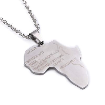 Africa Map Flag Pendant Chain African Maps Jewelry With Country Flags (Silver 7)