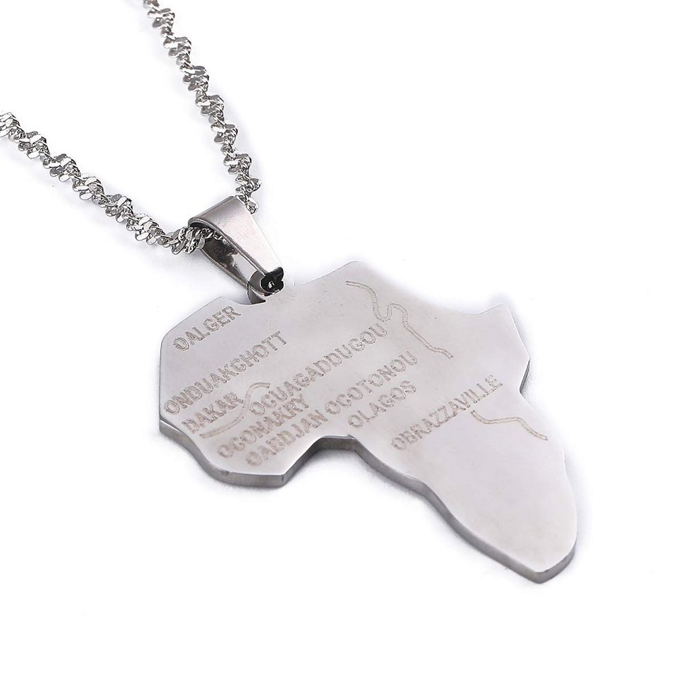 Africa Map Flag Pendant Chain African Maps Jewelry With Country Flags (Silver 7)