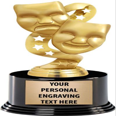 Crown Awards Drama Trophies with Custom Engraving, 7.25" Personalized Gold Drama Masks Trophy On Deluxe Round Base 50 Pack Prime