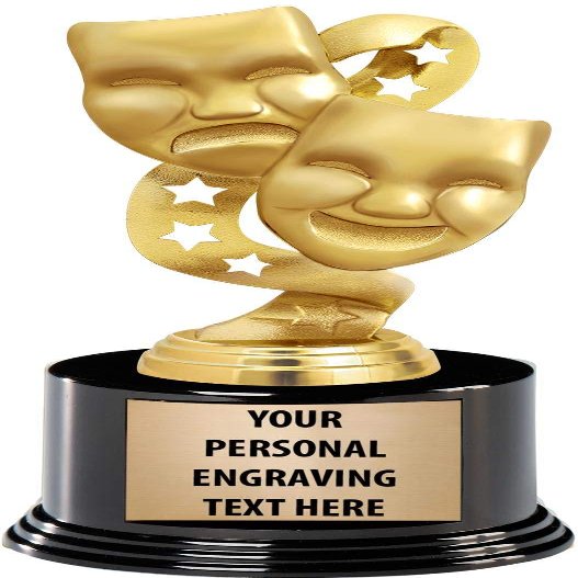 Crown Awards Drama Trophies with Custom Engraving, 7.25" Personalized Gold Drama Masks Trophy On Deluxe Round Base 50 Pack Prime