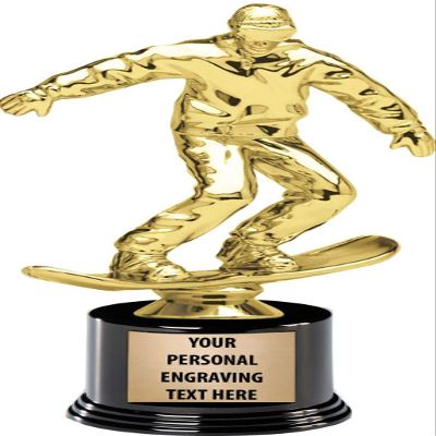 Snowboarding Trophies with Custom Engraving, 7.25" Personalized Snowboard Cruiser Trophy On Deluxe Round Base 20 Pack Prime