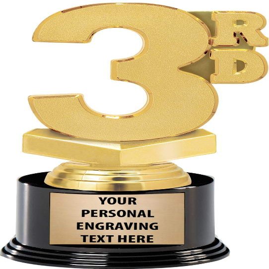 Crown Awards 3rd Place Trophies with Custom Engraving, 7.25" Personalized Third Place Award Trophy On Deluxe Round Base 10 Pack