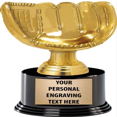 Crown Awards Baseball Trophies with Custom Engraving, 6.75" Personalized Gold Baseball Glove Trophy On Deluxe Round Base 10 Pack