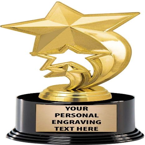 Crown Awards Star Trophies with Custom Engraving, 7.25" Personalized Gold Star Rocket Trophy On Deluxe Round Base 10 Pack