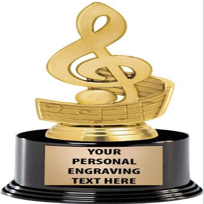 Crown Awards Treble Clef Trophies with Custom Engraving, 7.25" Personalized Gold Music Note Trophy On Deluxe Round Base 10 Pack