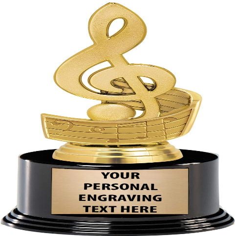 Crown Awards Treble Clef Trophies with Custom Engraving, 7.25" Personalized Gold Music Note Trophy On Deluxe Round Base 10 Pack