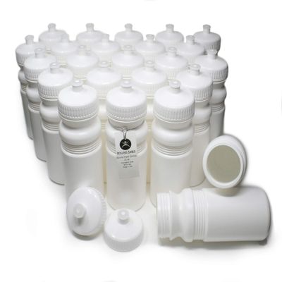 Rolling Sands Reusable Bulk Water Bottles 24 Pack - 20 Oz Sports Water Bottles, USA Made, BPA-Free, Wide Mouth for Easy Cleaning, Dishwasher Safe, Break Resistant - White Bottle/White Lid