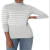 Amazon Essentials Women's Classic-Fit Lightweight Long-Sleeve Turtleneck Sweater (Available in Plus Size), Light Grey Heather White Placed Stripe, X-Large view 1