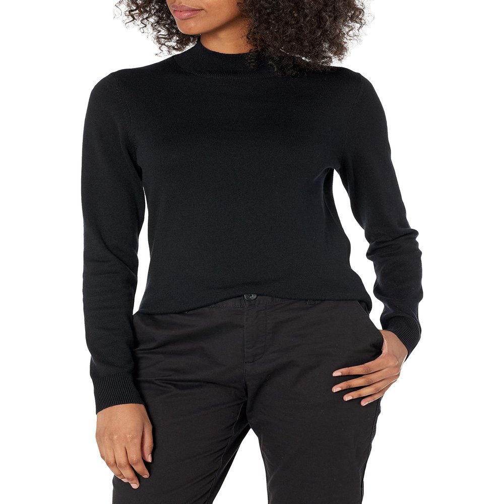 Amazon Essentials Women's Lightweight Mockneck Sweater Sweater, -Black, S