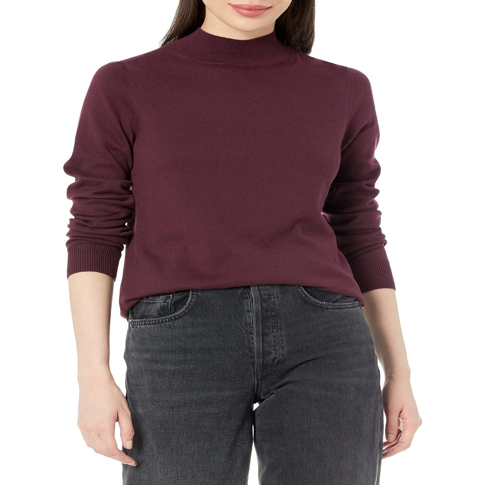Amazon Essentials Women's Lightweight Mockneck Sweater (Available in Plus Size), Burgundy, XX-Large