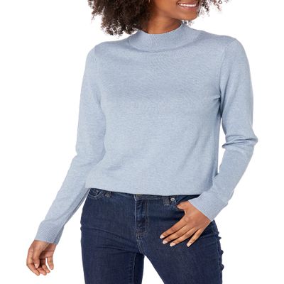 Amazon Essentials Women's Lightweight Mockneck Sweater (Available in Plus Size), Indigo Blue Heather, Medium
