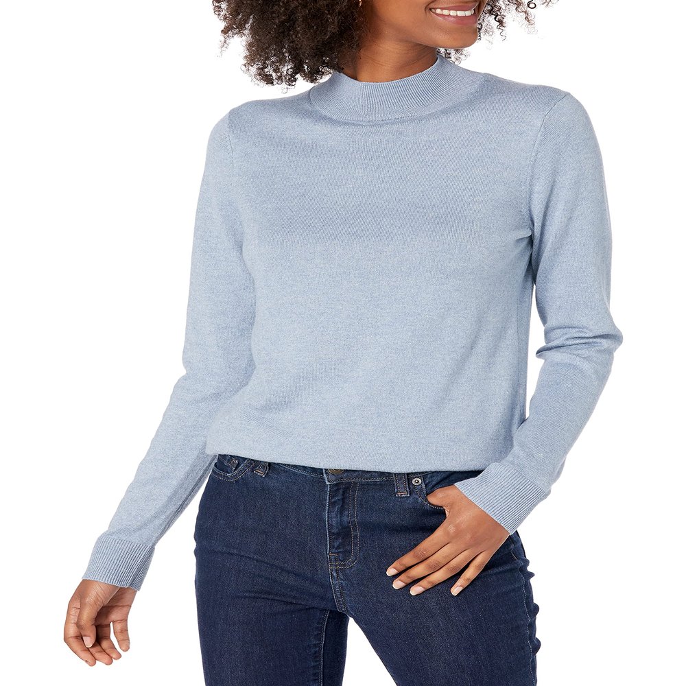 Amazon Essentials Women's Lightweight Mockneck Sweater (Available in Plus Size), Indigo Blue Heather, Medium