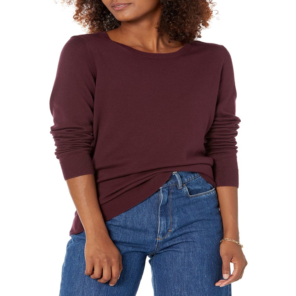 Amazon Essentials Women's Long-Sleeve Lightweight Crewneck Sweater (Available in Plus Size), Burgundy, 1X