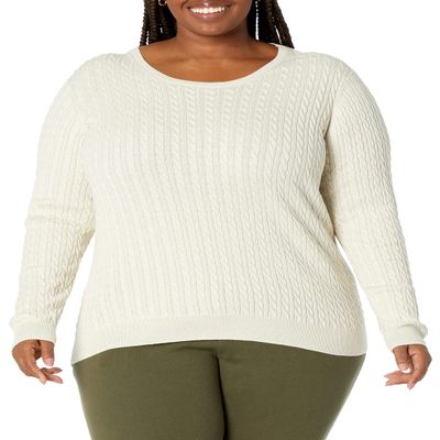 Amazon Essentials Women's Lightweight Long-Sleeve Cable Crewneck Sweater (Available in Plus Size), Oatmeal Heather, XX-Large