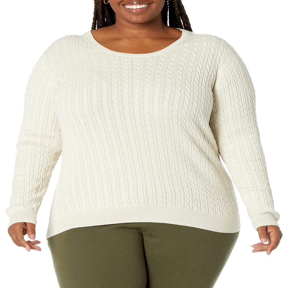 Amazon Essentials Women's Lightweight Long-Sleeve Cable Crewneck Sweater (Available in Plus Size), Oatmeal Heather, XX-Large
