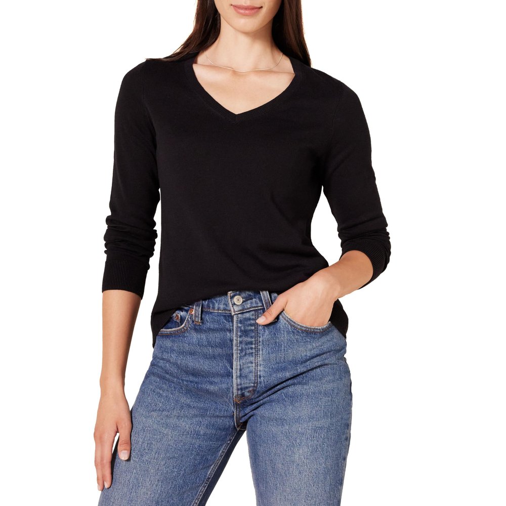 Amazon Essentials Women's Regular-Fit Lightweight Long-Sleeve V-Neck Sweater (Available in Plus Size), Black, 6X