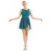 YONGHS Women Lyrical Dance Sleeveless Chiffon Back Cutout Ballet Dress High-Low Skirted Dress for Training Green X-Large view 1