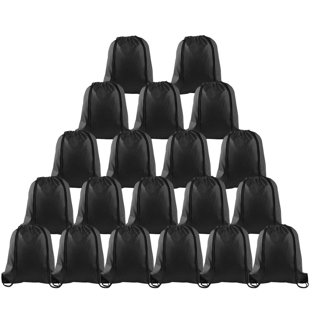 KUUQA 20Pcs Drawstring Backpack Bag Bulk Black Drawstring Bags String Backpack Sport Gym Sack Bags Foldable Storage Bag for Women Men Shopping Gym Travel Sports