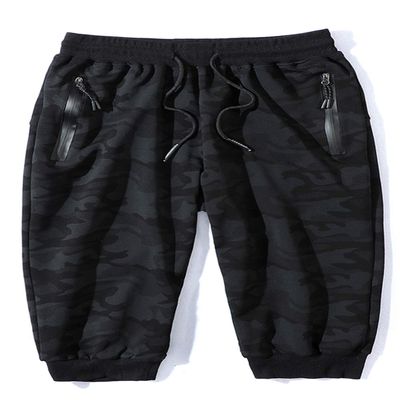 Mr.Stream Men's Lounge Printed Capri 3/4 Cropped Camouflage Cotton Casual Board Basketball Shorts 6XL Black