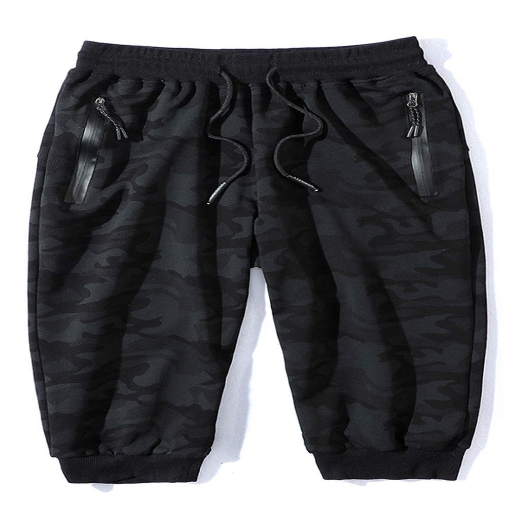 Mr.Stream Men's Lounge Printed Capri 3/4 Cropped Camouflage Cotton Casual Board Basketball Shorts 6XL Black