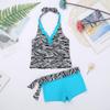 YiZYiF Big Girl's Youth Tie-Dye Swimwear Tankini Halter 2 Pieces Bathing Suit (8, Zebra Blue) view 4