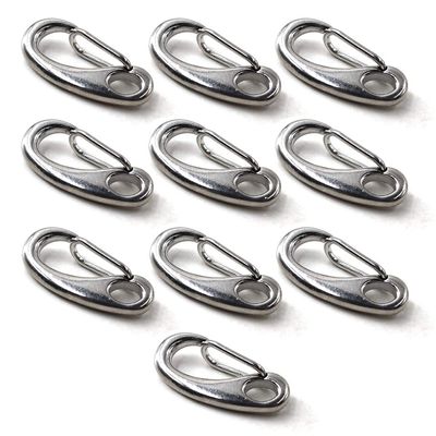 40mm Climbing Carabiner Clip 304 Stainless Steel Spring Snap Hooks Nonlocking Keychain (Pack of 10)