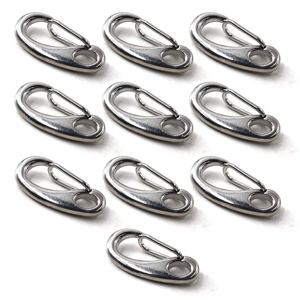 40mm Climbing Carabiner Clip 304 Stainless Steel Spring Snap Hooks Nonlocking Keychain (Pack of 10)