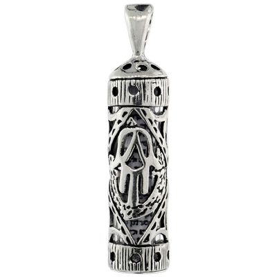 Sterling Silver Mezuzah Necklace Hamsa Cut Out 1 1/16 inch 24 inch BXO_19