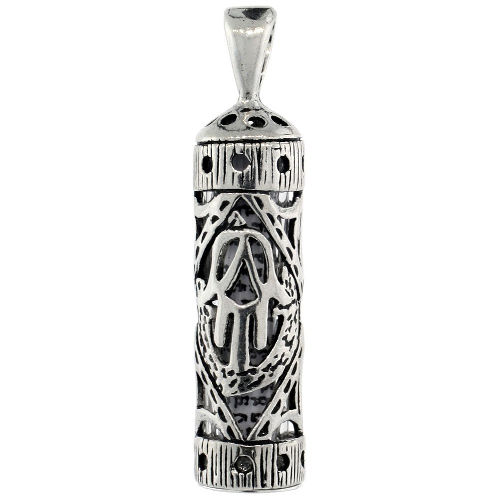 Sterling Silver Mezuzah Necklace Hamsa Cut Out 1 1/16 inch 24 inch BXO_19
