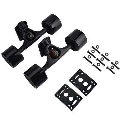 Skateboard Truck High Durability Longboard Truck with Skate Wheel Pad Bearing Bolt 2pcs/set (Black shaft black wheel)