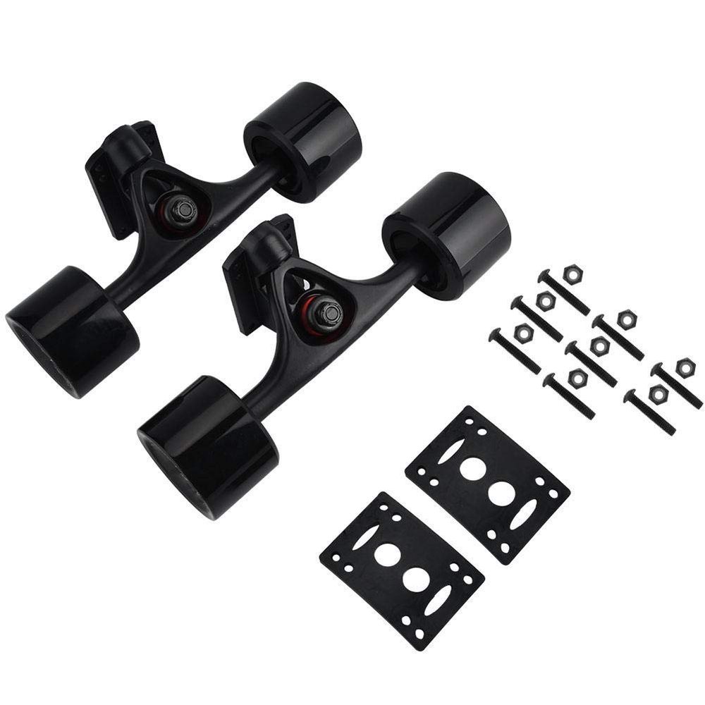 Skateboard Truck High Durability Longboard Truck with Skate Wheel Pad Bearing Bolt 2pcs/set (Black shaft black wheel)
