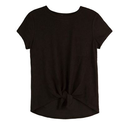 Amy Byer Big Girl's Short Sleeve Tie Front Top with Necklace Shirt, Black, S