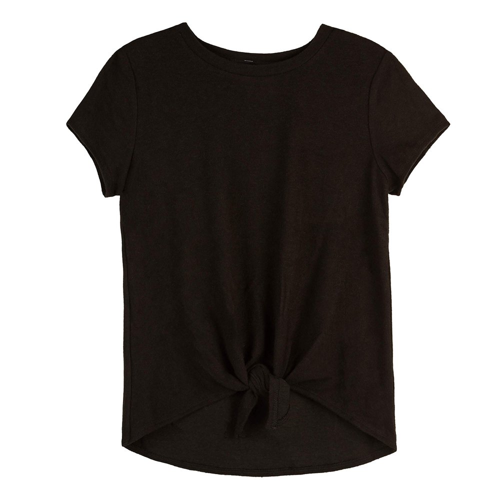 Amy Byer Big Girl's Short Sleeve Tie Front Top with Necklace Shirt, Black, S