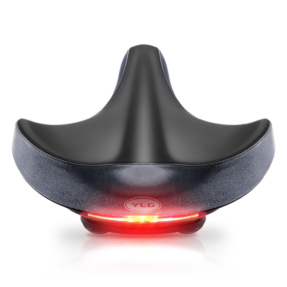 YLG Oversized Bike Seat with Taillight - Oversized Comfort Bike Seats for Women Men - Extra Wide Bicycle Saddle,Universal Fit, Shock Absorbing (Wide Saddle)