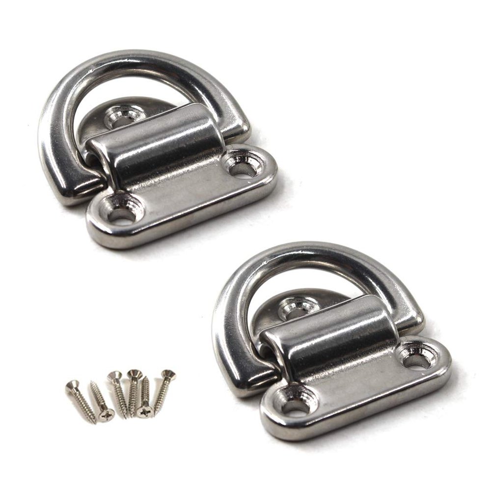 8mm Folding Pad Eye 316 Stainless Steel Lashing Ring Heavy Duty D Ring Tie Down Anchor Come with Screws (Pack of 2)