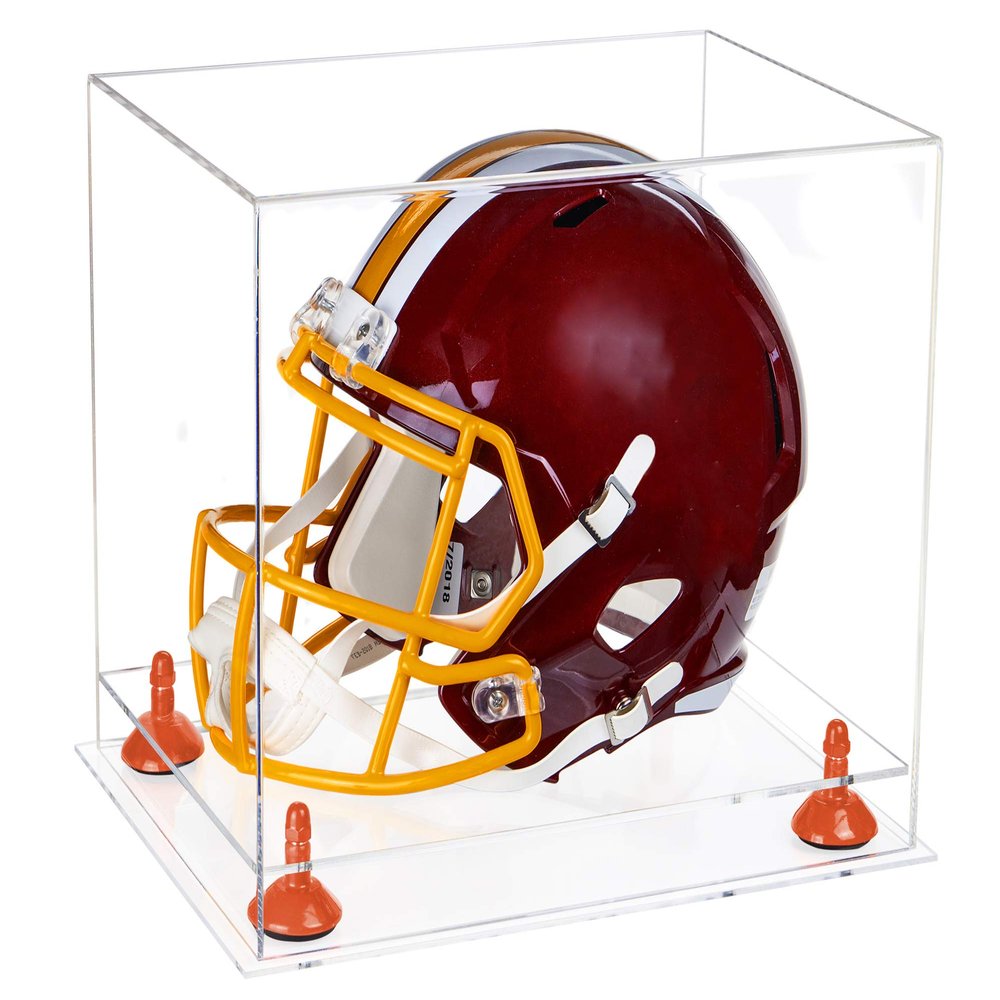 Better Display Cases Clear Acrylic Catchers Helmet Display Case with Orange Risers and Clear Base (A002-OR)