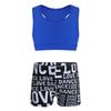 dPois Kids Girls 2 Pieces Dance Outfit Raceback Crop Tank Sport Bra and Sport Shorts Letter Printed Boyshorts Set Blue&Black 7-8 view 1