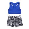 dPois Kids Girls 2 Pieces Dance Outfit Raceback Crop Tank Sport Bra and Sport Shorts Letter Printed Boyshorts Set Blue&Black 7-8 view 4