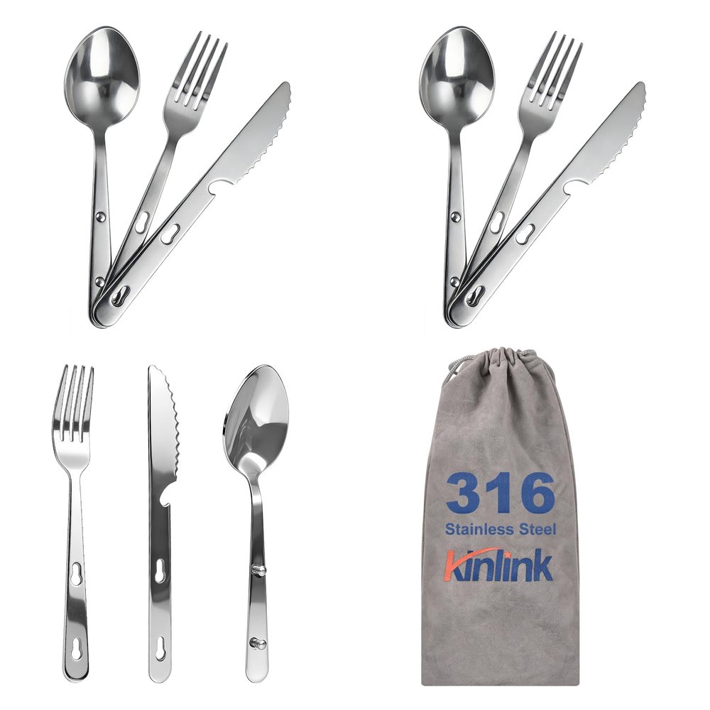 Travel Utensils with Pouch, 4-in-1 Silverware Set 3-Pack with Portable Stainless Steel Spoon, Fork, Knife & Bottle Opener Combo, Cutlery Set for Camping, Hiking, Picnic, Gadgets, Lunch Box for Men