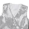 FEESHOW Kids Big Boys Shiny Sequined Shirt Vest Waistcoat Jacket for Wedding Prom Dance Performance Costume Silver Vest 7-8 view 2