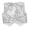 FEESHOW Kids Big Boys Shiny Sequined Shirt Vest Waistcoat Jacket for Wedding Prom Dance Performance Costume Silver Vest 7-8 view 4